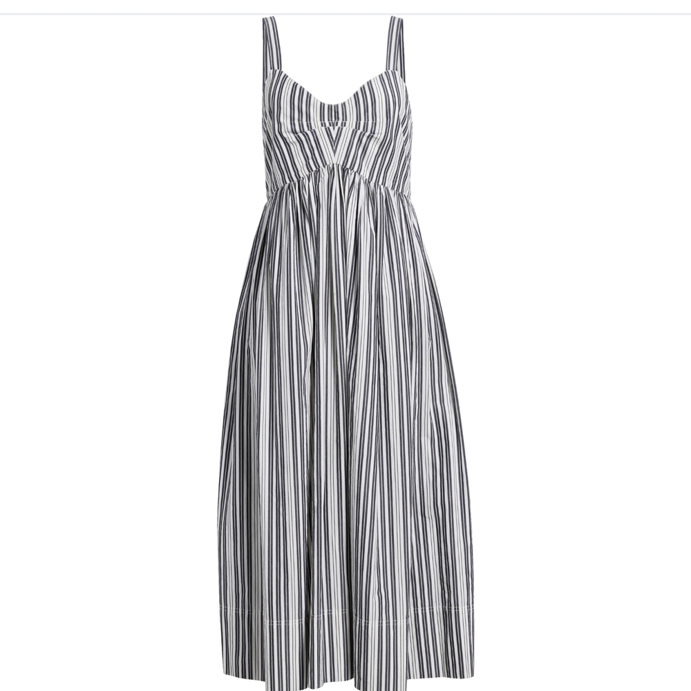THE GREAT. Parchment Striped Midi Sundress